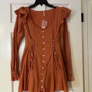 Free people cross ties orange mini dress